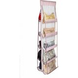 10 Bölmeli Dolap Içi Çanta Organizer Düzenleyici, Pembe - Ahşap - Bej
