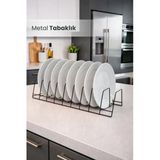10 Bölmeli Metal Siyah Tabaklık Rafı Tezgah Üstü Dolap İçi Düzenleyici Tabaklık