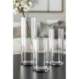 10 Çap - 15-20-25 Cm Yüksek Kalite Cam Silindir Vazo 3lü Set El İşçiliği Beyaz