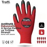 10 Çift TG1290 Dokunmatik Antistatik A Seviye Kesilme Yırtılma Dirençli Çok Amaçlı Iş Eldiveni - Kırmızı - Siyah