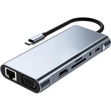 10 In 1 Type-C To USB Hub HDMI (4k),audio/, Type-C/, 4x USB 3.0/, Lan/, Vga/, Sd Card Reader Çevirici Hub 10 Port Adaptör Dönüştürücü Çoklayıcı - 1 GB - 00-Siyah - Beyaz - Option-1