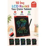 10 Inç LCD Renkli Yazı Çizim Tableti Ekran Kilitli Kalemli Tek Tuş Silme Eğitici Oyuncak