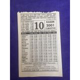 10 Kasim 2001 Takvim Yapragi - Nostalji Koleksiyonluk Takvim Yapragi