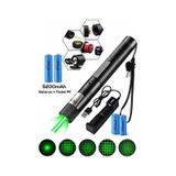 10 Km Menzilli Şarj Edilebilir Yeşil Lazer Pointer Seti - 5200mah Çift Bataryalı & Güvenlik Kilidi Siyah