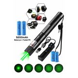 10 Km Menzilli Şarj Edilebilir Yeşil Lazer Pointer Seti - 5200Mah Çift Bataryalı & Güvenlik Kilidi