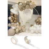 10 Krom Gold, 25 Beyaz Ve 25 Taş Kum Rengi Balon Zinciri Doğum Günü Nişan Kına Pastel Bride Seti-