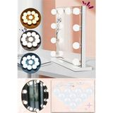 10 Lu Makyaj Masası Banyo Aynası Giyim Odası Aydınlatma Hollywood Tarzı Nostaljik LED Lamba 3 Mod - Çok Renkli