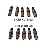 10 Lu Profesyonel Xlr Jak Seti 5 Dişi + 5 Erkek - Mikrofon Ve Ses Kablosu Konnektör Paketi