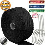 10 Metre 10 Cm Cam Elyaf Eksoz Sargisi Metal Kelepce Manifold Sargi Bezi Yanmaz Bant Siyah Amyant 3 Mm (Kalinlik)