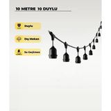 10 Metre 10 Duy E27 Dış Mekan Led Zincir Aydınlatma – Bahçe, Kafe Ve Organizasyon Işık Seti (Ampulsüz)