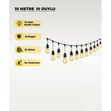 10 Metre 10 Duylu Dış Mekan Aydınlatma Seti – Rustik Ampul Dahil, Su Geçirmez, E27 Organizasyon, Bahçe, Teras Işığı