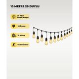 10 Metre 20 Duylu Dış Mekan Aydınlatma Seti – Rustik Ampul Dahil, Su Geçirmez, E27 Bahçe Aydınlatma