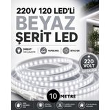 10 Metre 220V 120 Led’li Beyaz Şerit LED Yapışkanlı Direkt Tak Çalıştır Iç ve Dış Mekân Aydınlatma