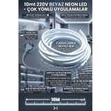 10 Metre Beyaz 220v Neon Led Şerit ,tak Çalıştır Set, Fişli Esnek Şerit Led, ,turuncu Led,mutfak,tezgah Ledi, Neon Led Şerit Işık ,ambiyans Işık Havuzu, Balkon, Teras Ve Ev İçin Dekoratif Led Beyaz-6500k