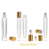 10 ml Şeffaf Cam Rulo Parfüm Şişesi, Altın ve Siyah Kapaklı, Çelik Bilye, Taşınabilir Attar Şişesi