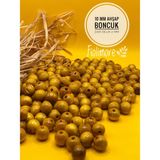 10 mm Ham Ahşap Boncuk (50 Gram 110 Adet) Dar Delik Çapı 2 mm Makrome Çanta Bileklik Takı Renkli - Sarı