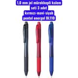 1,0 mm Jel Mürekkepli Kalem Seti 3 Adet Kırmızı-Mavi-Siyah Pentel Energel BL110 - Karışık Renkler - standart