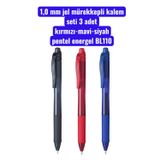 1,0 mm jel mürekkepli kalem seti 3 adet kırmızı-mavi-siyah pentel energel BL110