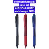 1,0 mm Jel Mürekkepli Kalem Seti Mavi-Siyah-Kırmızı Pentel Energel BL105 - Karışık Renkler - standart