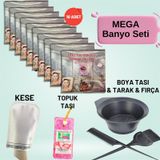 10 Paket Hamam Otu Toz Tüy Dökücü + Boya Kabı + Tarak + Fırça + Hamam Kesesi + Topuk Taşı Banyo Seti