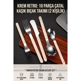 10 Parça Çatal Kaşık Bıçak Seti 18/10 Paslanmaz Çelik Krem Karbon Plastik Saplı 2 Kişilik Yemek Takımı - Çok Renkli
