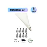 10 Parça Krema Sıkma Torbası Seti Paslanmaz Çelik Uçlu Pasta, Kek Ve Süsleme Torbası Beyaz