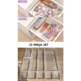 10 Parça Modüler Mutfak Çekmece Organizer Seti, Şık ve Pratik Düzenleyici - Ahşap - Bej - Siyah