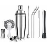 10 Parça Paslanmaz Çelik Shaker Seti 550 ml, Süzgeçli Shaker, 15/30 ml Jigger Ölçü Kabı Ezici Tokmak Şişe Akıtıcı Metal Pipetli Ev Barı Mutfak Kullanımı İçin İçecek Hazırlama ve Karıştırma Seti