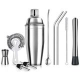 10 Parça Paslanmaz Çelik Shaker Seti 550 ml, Süzgeçli Shaker, 15/30 ml Jigger Ölçü Kabı Ezici Tokmak Şişe Akıtıcı Metal Pipetli Ev Barı Mutfak Kullanımı İçin İçecek Hazırlama ve Karıştırma Seti