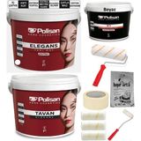 10 Parça Polisan Boya Seti 10KG / 7,5lt Elegans Extra Iç Cephe Duvar Boyası Antiküf Antibakteriyel + 10KG Elegans Tavan Boyası Anti Küf Anti Bakteriyel + 2,5 Lt X1 Panel Kapı Boyası Set - Samimi