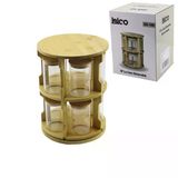 10 Pcs Yuvarlak - Döner Standlı Cam - Bambu Kapak Tuzluk - Baharatlık Bambu Stand Go53/01418