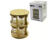 10 Pcs Yuvarlak - Döner Standlı Cam - Bambu Kapak Tuzluk - Baharatlık Bambu Stand (Timya/Go1395) 199377