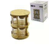 10 Pcs Yuvarlak - Döner Standlı Cam - Bambu Kapak Tuzluk - Baharatlık Bambu Stand
