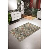 10 Post Online Banyo Paspası Eskitme Taş Desenli Gri Kaydırmaz Kesme Yıkanabilir Ince Halı - 100 x 250 cm - Haki