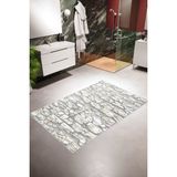 10 Post Online Banyo Paspası Eskitme Taş Desenli Gri Kaydırmaz Kesme Yıkanabilir Ince Halı - 100 x 250 cm