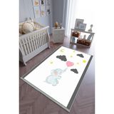 10 Post Online Çocuk Odası Halısı Gri Kız Yolluk Kaymaz Yuvarlak Oval Kesme Ince Yıkanabilir Halı - 100 x 150 cm
