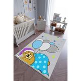 10 Post Online Çocuk Odası Halısı Gri Mavi Yolluk Kaymaz Yuvarlak Oval Kesme Ince Yıkanabilir Halı - 70 x 171 cm - Açık Gri