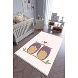10 Post Online Çocuk Odası Halısı Mor Ekru Yolluk Kaymaz Yuvarlak Oval Kesme Ince Yıkanabilir Halı - 80 x 150 cm
