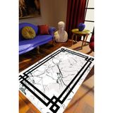 10 Post Online Eskitme Geometrik Çerçeve Desenli Mermer Beyaz Kaydırmaz Kesme Yıkanabilir Ince Halı - 160 x 230 cm