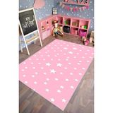 10 Post Online Figürlü Yıldızlı Pembe Kaydırmaz Kesme 100x325 cm Çocuk Odası Halı