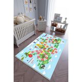 10 Post Online Kaymaz Oval Kesme Pembe Renkli Yeşil 100x300 cm Çocuk Odası Halı