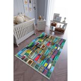 10 Post Online Kaymaz Oval Kesme Renkli Antrasit 80x500 cm Çocuk Odası Halı