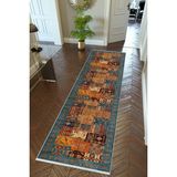 10 Post Online Kilim Desenli Otantik Lacivert Kaymaz Kesme İnce Dijital Baskı 70x200 cm Yolluk