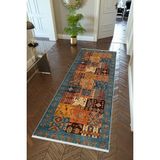 10 Post Online Kilim Desenli Otantik Lacivert Kaymaz Kesme İnce Dijital Baskı 80x150 cm Yolluk