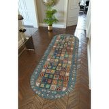 10 Post Online Kilim Desenli Otantik Lacivert Kaymaz Kesme İnce Dijital Baskı 80x200 cm Yolluk