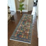 10 Post Online Kilim Desenli Otantik Lacivert Kaymaz Kesme İnce Dijital Baskı 80x225 cm Yolluk