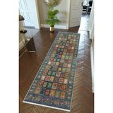 10 Post Online Kilim Desenli Otantik Lacivert Kaymaz Kesme İnce Dijital Baskı 80x275 cm Yolluk