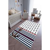 10 Post Online Lacivert Beyaz Kaymaz Oval Kesme 140x260 cm Çocuk Odası Halı