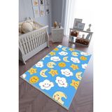 10 Post Online Mavi Sarı Beyaz Kaymaz Oval Kesme 80x250 cm Çocuk Odası Halı