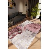 10 Post Online Modern Geometrik Pembe Gülkkurusu Gri Ekru Kaydırmaz Kesme Yıkanabilir İnce 80x200 cm Halı
